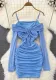 Women sexy off-the-shoulder Strapless pleated Bodycon Mesh dress