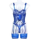 Women Leg Socks Flower Embroidered Sexy Lingerie Three-Piece