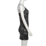 Summer Fashion Women's Printed Sleeveless V-Neck Sexy Strap Slim Dress