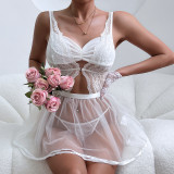 Women Suspender Mesh See-Through Nightgown Sexy Lingerie Set
