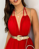 Women's Red Sexy Halter Neck Slim Waist Dress