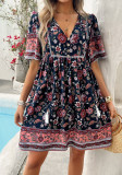 Women Spring/Summer Casual Holidays Printed Short Sleeve Dress