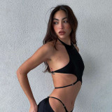 Women Sexy Halter Neck Backless Suspender Bell-Bottom Pants Two-piece Set