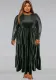 Plus Size Women Pu-Leather Round Neck Long Sleeve Cake Dress