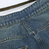 Women's High Waist V-Shaped Lace-Up Loose Straight Versatile Denim Trousers