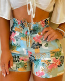 White Casual Off Shoulder Crop Top Printed Shorts Two Piece Set