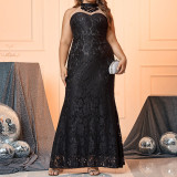 Sexy Elegant Black Lace Sleeveless Slim Plus Size Formal Party Women's Dress