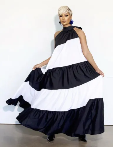 Women Black and White Striped Loose Dress