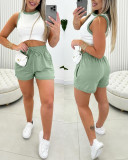 Women Contrast Color Thank Top and Shorts Casual Two-piece Set