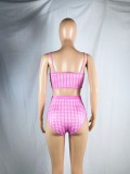 Women's Summer Plaid Strap Two Piece Shorts Set