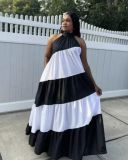 Women Black and White Striped Loose Dress