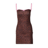 Women's Summer Fashion Leopard Printed Side Slit Strap Dress