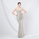 strap feather sequin evening dress luxury Formal Party gown