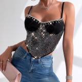 Women Sexy Tassel Suspenders Sequined Diamond Wire Top