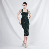 luxury elegant beaded sequin slim evening dress