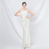 strap feather sequin evening dress luxury Formal Party gown