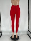 Multi-Color High-Waist Solid Color Zip Basic Tight Fitting Athletic Casual Pants