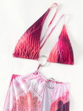 Printed Two Pieces Swimsuit Set Feminine Bikini Low Back Long Skirt Swimwear