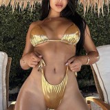 Sexy Solid color Two Pieces Bikini Set Tie Gold Swimsuit