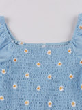 Women Casual Embroidered Square Neck Sunflower French Dress