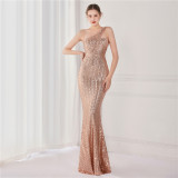 Luxury Sequin Slash shoulder Sleeveless Mermaid Plus Size Formal Party Evening Dress