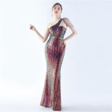 Luxury Sequin Slash shoulder Mermaid Plus Size Formal Party Evening Dress