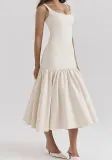 Summer Round Neck Sleeveless Solid Color Pleated Slim Dress