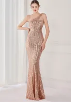 Luxury Sequin Slash shoulder Sleeveless Mermaid Plus Size Formal Party Evening Dress