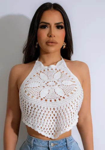 Lace-Up Halter Neck crocheted Tank vacation beach top