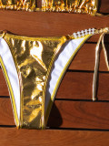 Shiny Halter Neck Pearl Chain Strappy Bikini Swimwear Sexy Beach Wear Women's Swimsuit