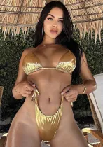Sexy Solid color Two Pieces Bikini Set Tie Gold Swimsuit