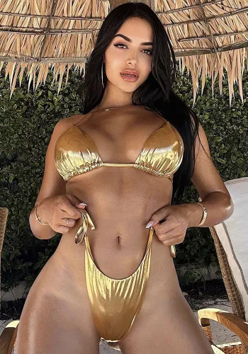 Sexy Solid color Two Pieces Bikini Set Tie Gold Swimsuit