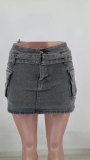 Washed Denim Pocket Belt Fashion Women Denim Shorts