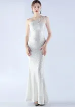 Luxury Sequin Slash shoulder Mermaid Plus Size Formal Party Evening Dress