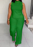 Summer Plus Size Women's Solid Color Casual Sleeveless two Pants Set