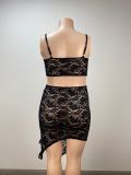 Plus Size sexy see through lace two-piece skirt set