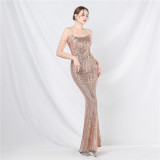 luxury sequins beaded long evening dress