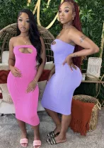 Women Stretch Solid Ribbed Strapless Off-Shoulder Bodycon Dress