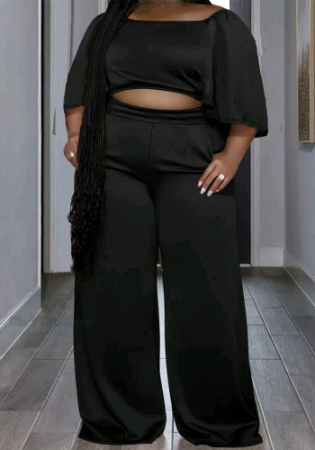 Plus Size Women Top and Loose Pant Two-piece Set