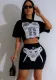 Women Round Neck Fashion Print Crop Top and Skirt Two-piece Set