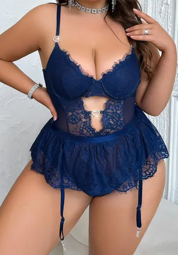 Women sexy temptation Plus Size sexy lingerie lace See-Through jumpsuit thong two-piece set