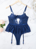 Women sexy temptation Plus Size sexy lingerie lace See-Through jumpsuit thong two-piece set