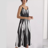 Women Summer Casual Suspender Printed V Neck Maxi Dress