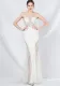 Women Lace Beaded Fishbone Vest Off-Shoulder Tail Evening Gown