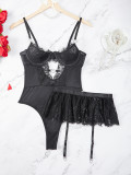 Women sexy temptation Plus Size sexy lingerie lace See-Through jumpsuit thong two-piece set