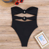 Solid Color Flower Sexy High Stretch One Piece Strapless Women's Swimsuit