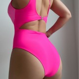 Stylish Contrasting Color Patchwork Sexy Hollow Fashion One-Piece Swimsuit