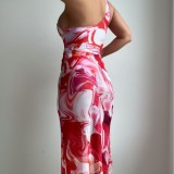 Fashionable Printed One Shoulder One-Piece Swimsuit Sun Protection Cover Up Two-Piece Set