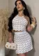 Summer Street Sexy Hollow Sleeveless Low Back High Waist Slim Crochet Two Piece Skirt Set