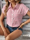 Summer V-Neck Pocket Striped Printed Shirt